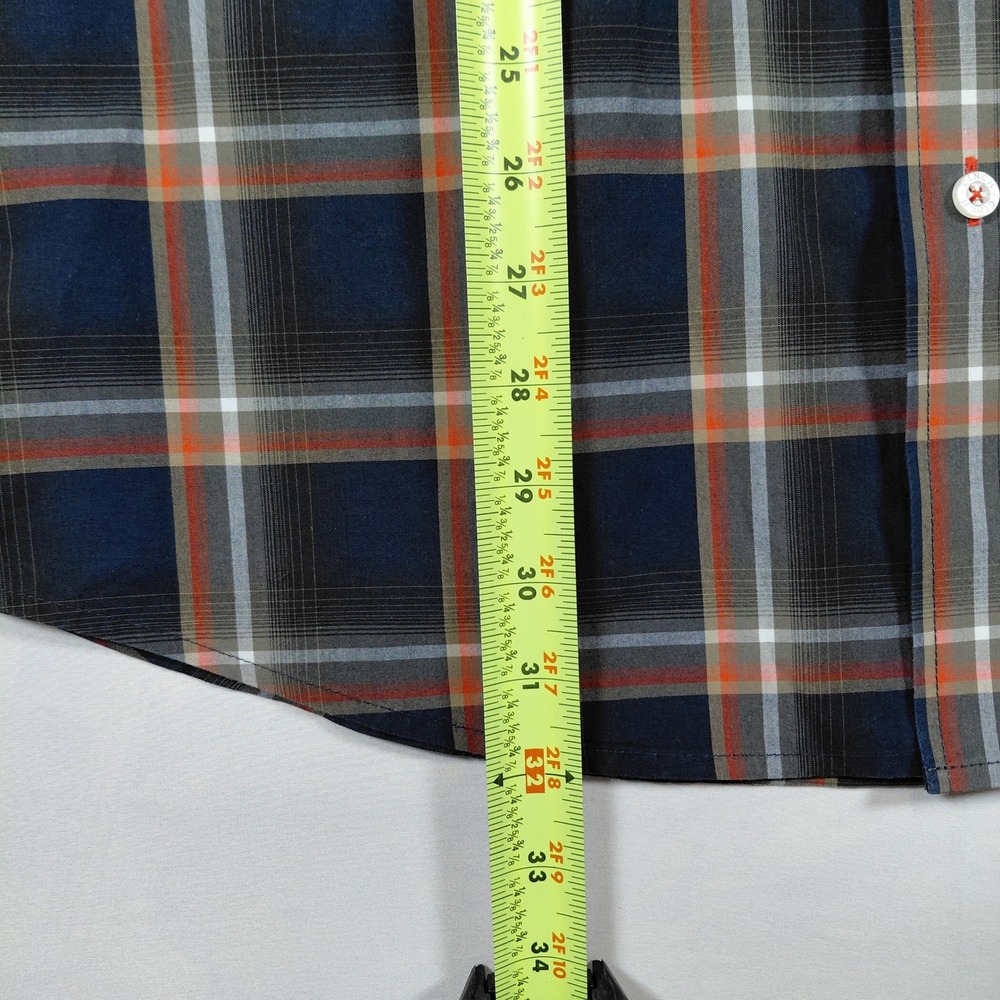 Cinch Mens Large Long Sleeve Button Down Shirt Blue Orange Plaid Paisley Trim - Picture 10 of 13